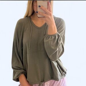 Aerie Olive Green Cropped Hoodie | Drawstring Hem | Size M